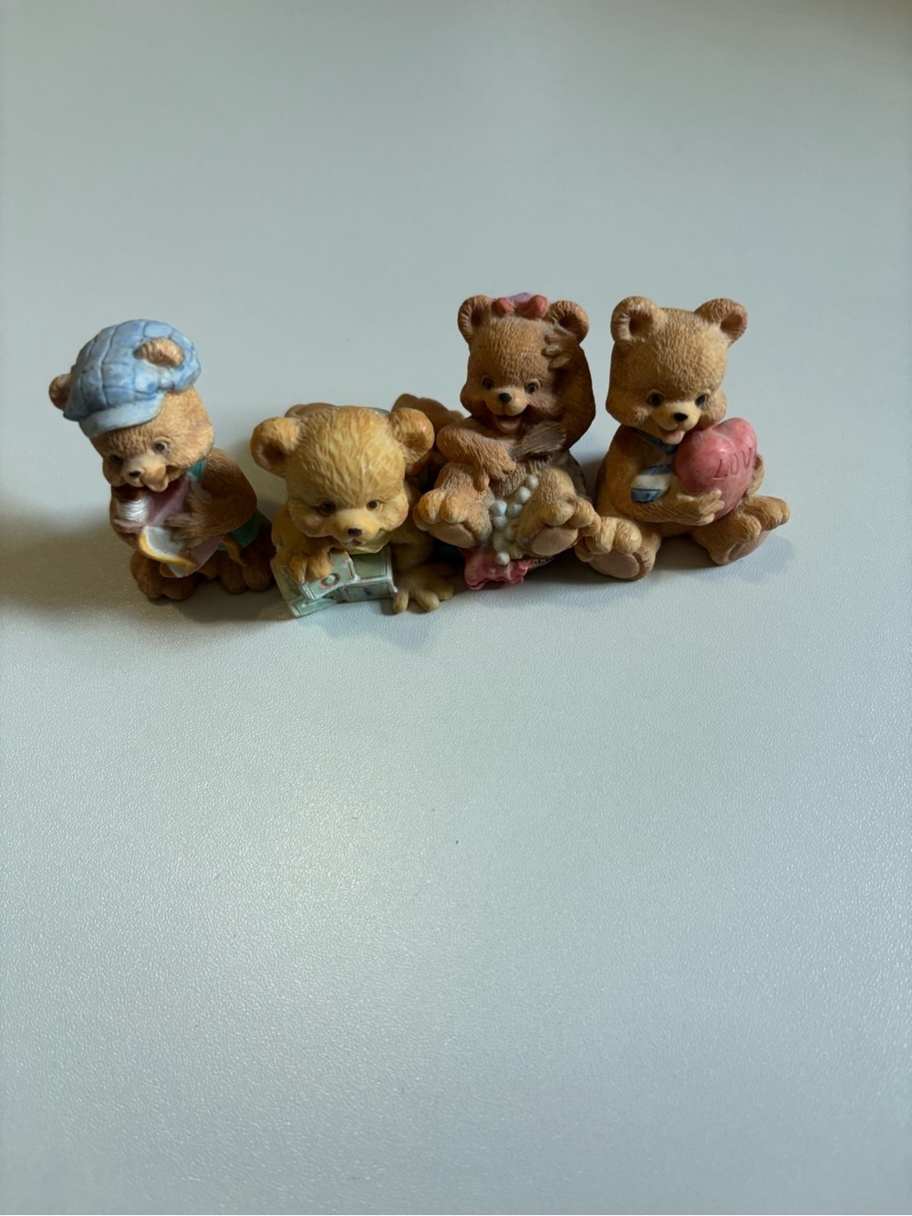 Cute Little Bear Figurine Toy Set - Brown Bears with Pastel Accents